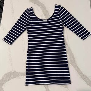 Forever21 Stripe Knit 3/4 Sleeve ScoopNeck Bodycon Dress Womens Large Blue/White